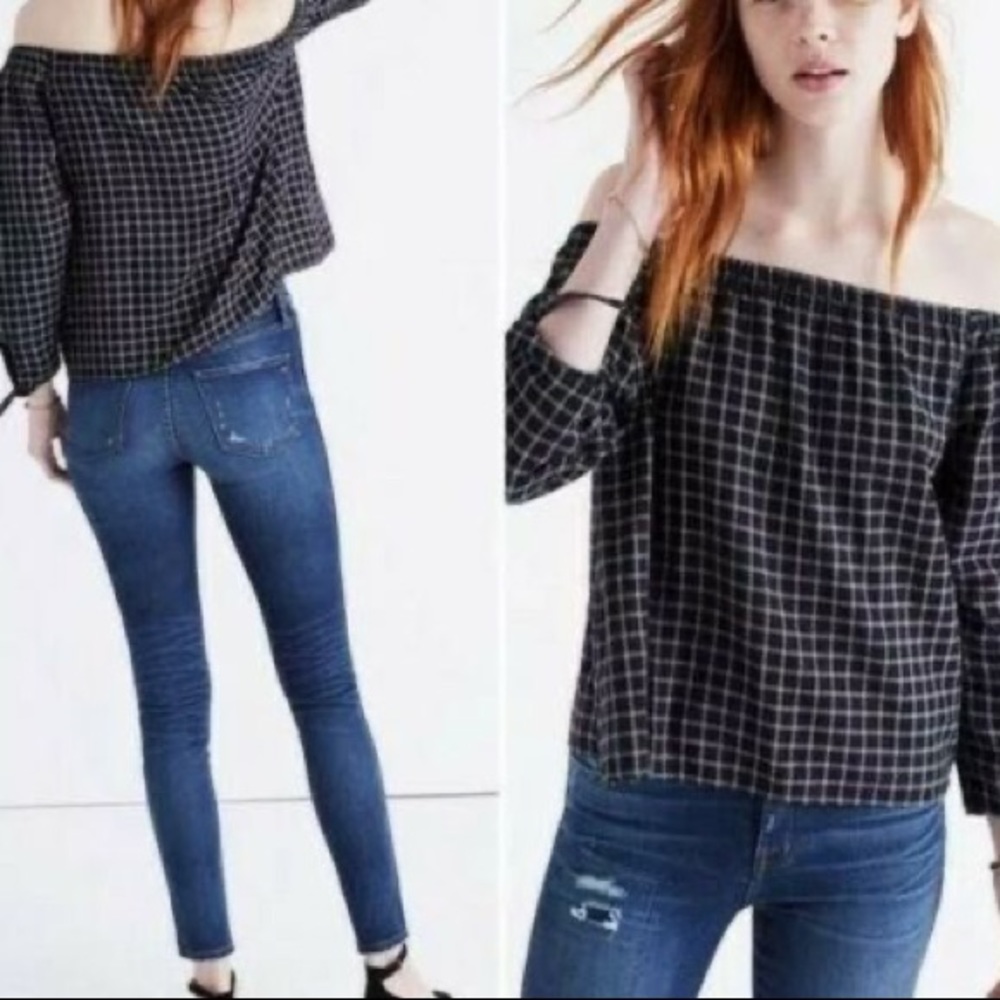 MADEWELL / plaid off the shoulder top size XXS